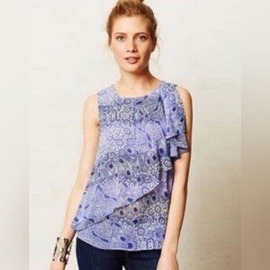 Anthropologie Blue Patterned Sleeveless Top. NWT.